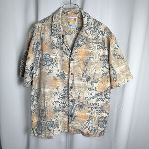 It’s 5 O’Clock Somewhere Margaritaville Song Lyrics 100% Silk Tropical Shirt Lg